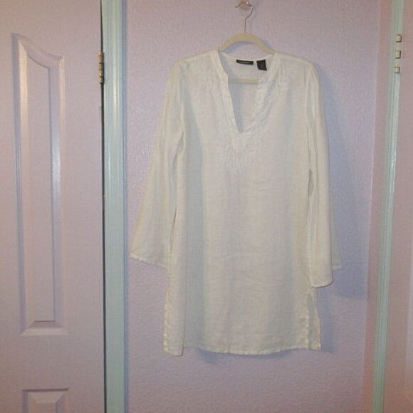 Express Women's 100% Linen Top Size S Embroidered Flared Sleeve Oversized Tunic - Picture 3 of 12